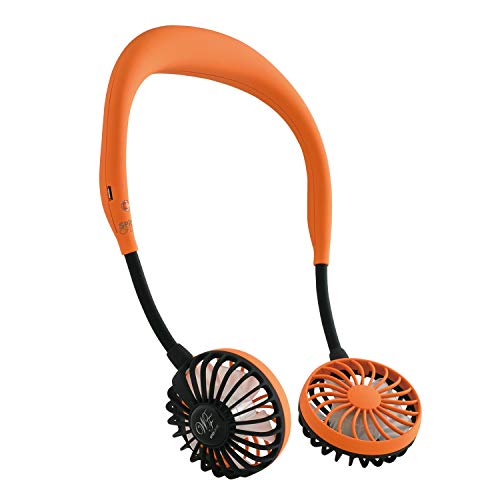 SPICE OF LIFE ハンズフリー ポータブル 扇風機 WFan(ダブルファン) オレンジ 携帯 首掛け USB充電式 風量3段階調節 角度調整 5枚羽根 安