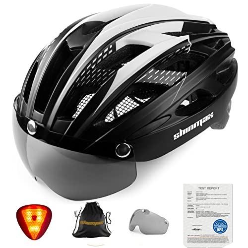 Shinmax 自転車 ヘルメット 大人 EN1078マーク LEDライト 57~62cm 磁気ゴーグル付 ロードバイク ヘルメット CPSC認定済み 超軽量 通勤 通
