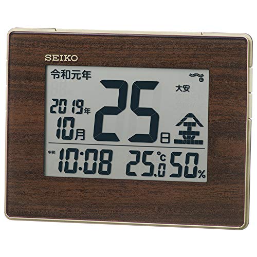 セイコークロック(Seiko Clock) 掛け時計 置き時計 目覚まし時計 ナチュラル 電波 デジタル カレンダー 温度湿度表示 新元号表示 薄金色